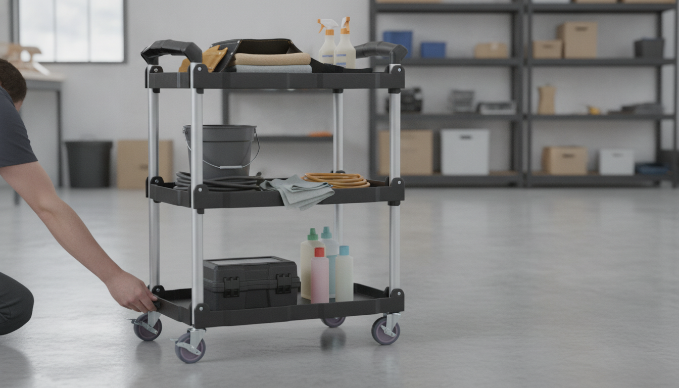 Foldable 3-Shelf Service Cart: Lockable Wheels, Heavy Loads